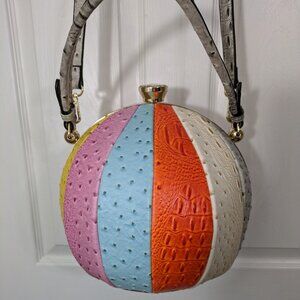 Multicolor Patchwork Goldtone Round Cinderella Pumpkin Faux Leather Purse Bag
